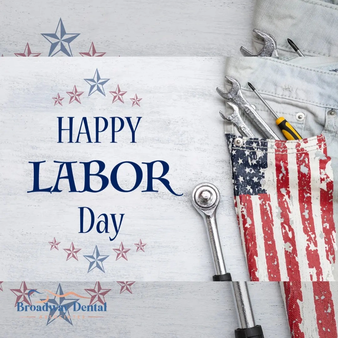 Tools in pocket with American flag design and Broadway Dental Associates logo in the bottom left of the image.