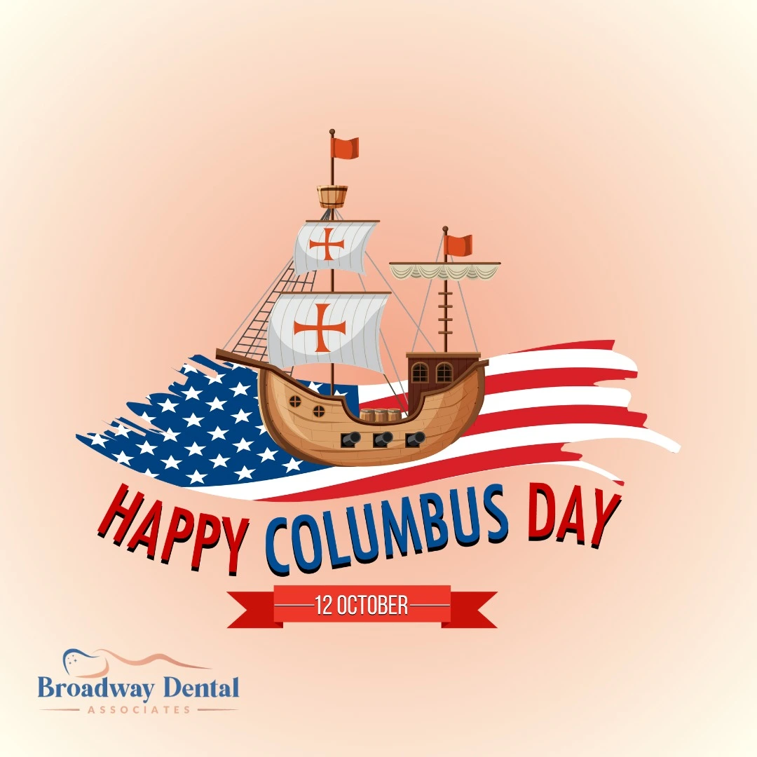 Illustration of sailing ship on US flag and columbus day wishes